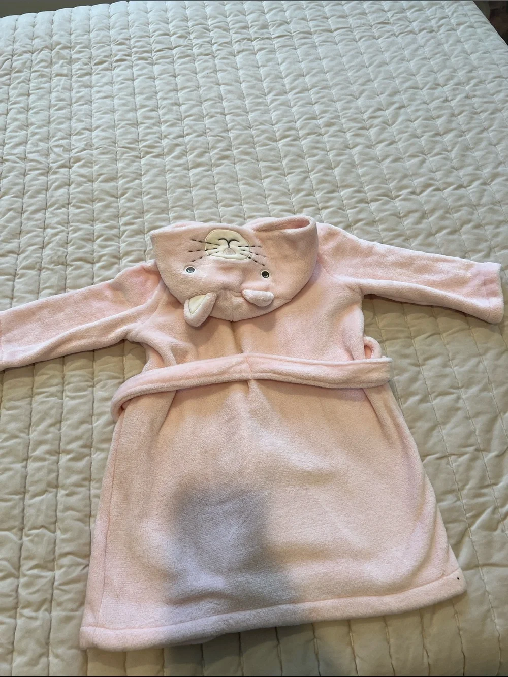 🐰 Pottery Barn Kids Pink Hooded Plush Robe with Kitty Face 🐰
